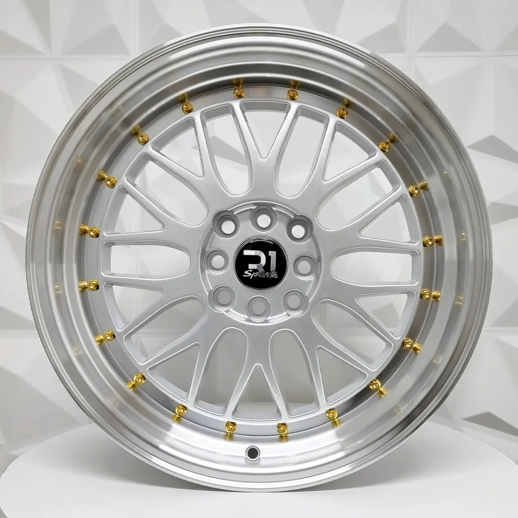 RIN 17X8.5 4-100/114.3 R1 SPORT 7236F BB SILVER MI GOLD RIVETS ET30 CB73.1