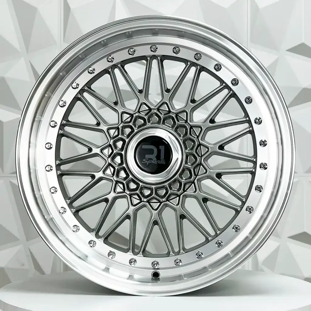 RIN 18X9 5-100/112 R1 SPORT 1006 GUNMETAL MACHINE LIP CHROME RIVETS ET30 CB73.1