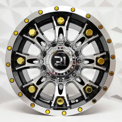 [150264] RIN 15X8 6-139.7 R1 SPORT T8067 BLACK MF GOLD RIVETS ET-20 CB106.1